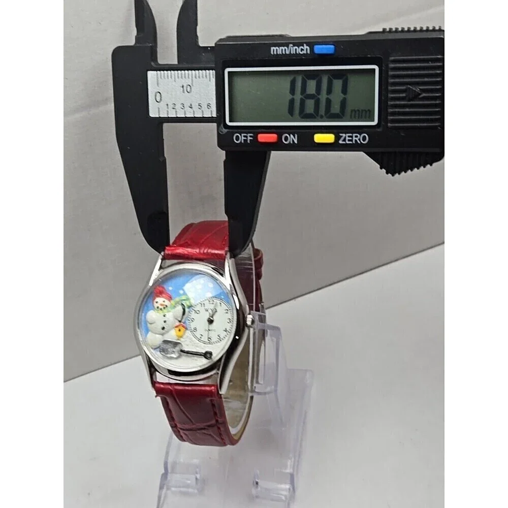 WYL Snowman Christmas Quartz Watch Red Leather Strap Novelty New Battery USA 3D